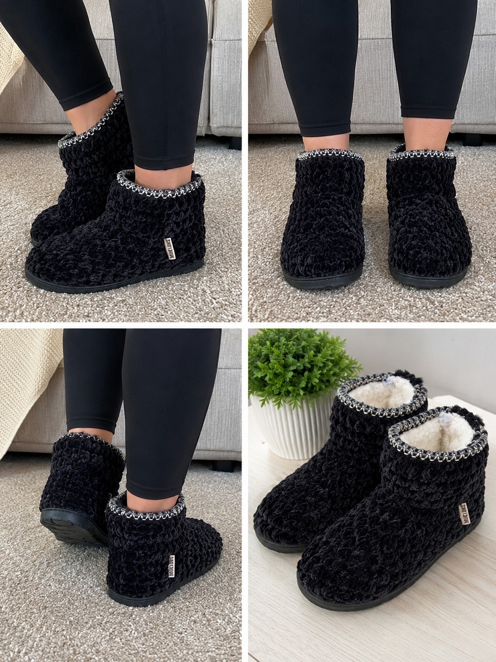 Muk Luks Faux Fur Slipper Boots Black Women's Size 7 Cozy House Shoes